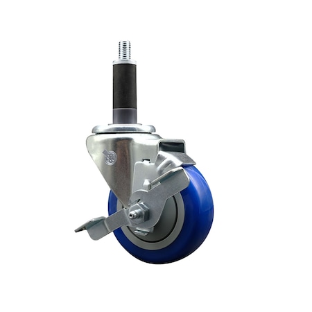 Service Caster 3.5'' SS Blue Poly Swivel 1'' Expanding Stem Caster with Brake SCC-SSEX20S3514-PPUB-BLUE-TLB-1
